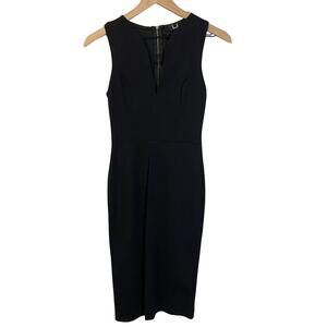 Lulu's Black Fitted Deep Plunge Bodycon Knee-Length Dress Little Black Dress XS